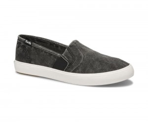 Keds Clipper Washed Solids Kadın Slip On Siyah | XOU483759