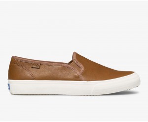 Keds Double Decker Deri Kadın Slip On Kahverengi | JHM931674