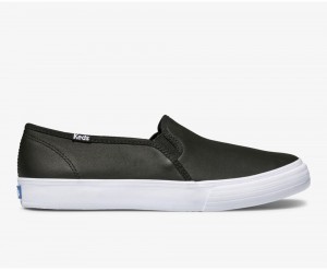 Keds Double Decker Deri Kadın Slip On Siyah | LDE524103