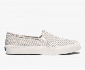 Keds Double Decker Ikat Stripe Kadın Slip On Beyaz Siyah | FRL193768