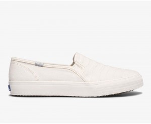 Keds Double Decker Nervürlü Wave Jersey Kadın Slip On Beyaz | DCE865749