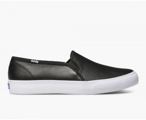 Keds Double Decker Perf Deri Kadın Slip On Siyah | KXF317864