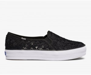 Keds Triple Decker Floral Embroidery Kadın Slip On Siyah | PAX049281