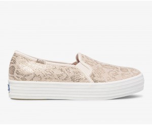 Keds Triple Decker Snake Süet Kadın Slip On Altın | FWQ039186