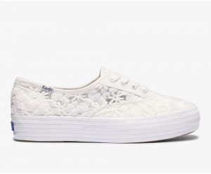 Keds Triple Floral Embroidery Kadın Spor Ayakkabı Beyaz | CIE638941