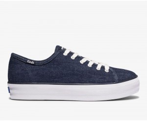 Keds Triple Kick Eco Denim Kadın Spor Ayakkabı Mavi | XMD109238