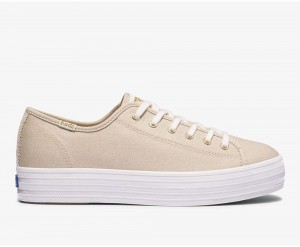 Keds Triple Kick Metallic Kanvas Kadın Spor Ayakkabı Altın | QPH036784