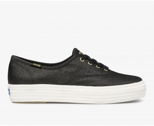 Keds Triple Metallic Twill Kadın Spor Ayakkabı Siyah | JNV619820