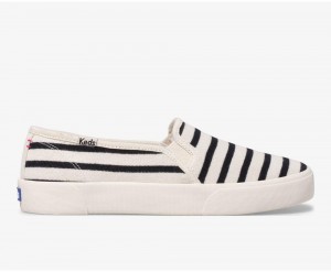 Keds x Hatch Double Decker Bateau Stripe Kadın Slip On Beyaz Siyah | BOY619705