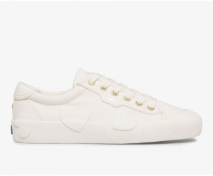 Keds x Kate Spade New York Crew Kick Rubber Applique Kanvas Kadın Spor Ayakkabı Beyaz | DJC987403