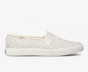 Keds x Kate Spade New York Double Decker Glitter Kadın Slip On Beyaz | SHZ896301