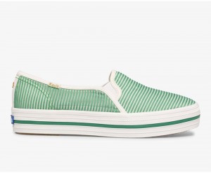 Keds x Kate Spade New York Triple Decker Stripe Mesh Kadın Slip On Yeşil | MDU147902