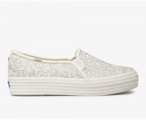 Keds x Kate Spade New York Triple Decker Glitter Kadın Slip On Beyaz | IMH412806