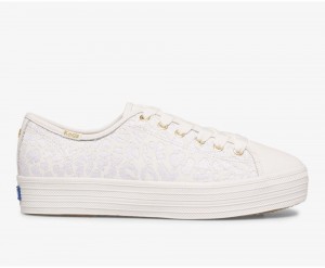 Keds x Kate Spade New York Triple Kick EmbroideredLeather Kadın Spor Ayakkabı Beyaz | PZH713460