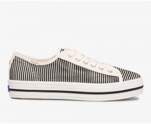 Keds x Kate Spade New York Triple Kick Stripe Mesh Kadın Spor Ayakkabı Siyah | EQW912534