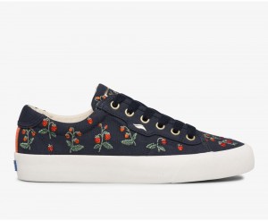 Keds x Rifle Paper Co. Crew Kick Mini Strawberries Embroidered Kadın Spor Ayakkabı Lacivert | YBU706483