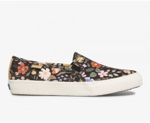 Keds x Rifle Paper Co. Double Decker Strawberry Fields Kadın Slip On Siyah Renkli | VSY183926