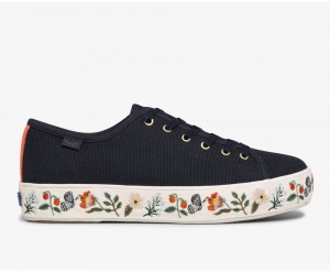 Keds x Rifle Paper Co. Triple Kick Strawberry Fields Embroidered Kadın Spor Ayakkabı Lacivert | JFY175942