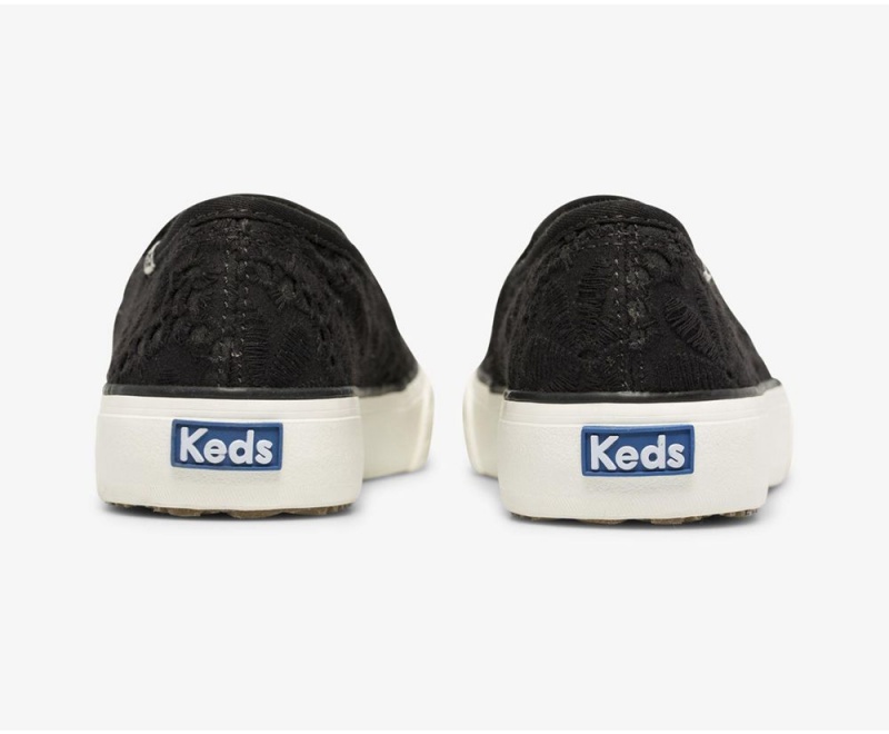 Keds Double Decker Eyelet Kadın Slip On Siyah | YDT450213