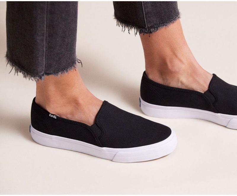 Keds Double Decker Kanvas Kadın Slip On Siyah | BIO576318