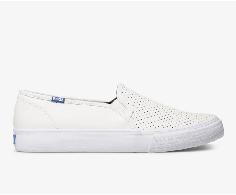 Keds Double Decker Perf Deri Kadın Slip On Beyaz | YZD862059