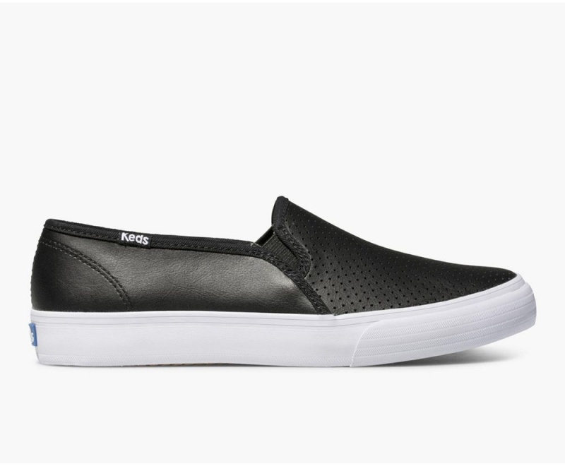 Keds Double Decker Perf Deri Kadın Slip On Siyah | KXF317864