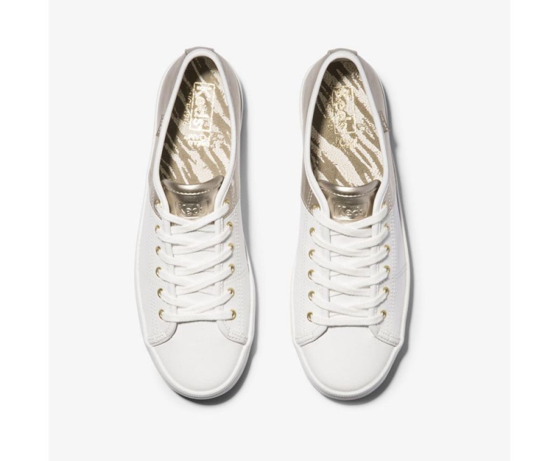 Keds Kickstart 50/50 Deri Metallic White/Silver Kadın Spor Ayakkabı Beyaz Gümüş | XGS451269