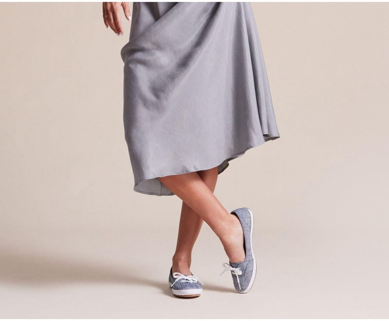 Keds Teacup Chambray Kadın Slip On Mavi | ZGL921835