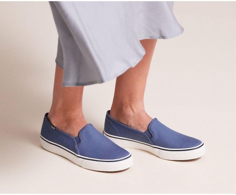 Keds Washable Double Decker Kanvas Vintage Kadın Slip On Mavi | XEB430896