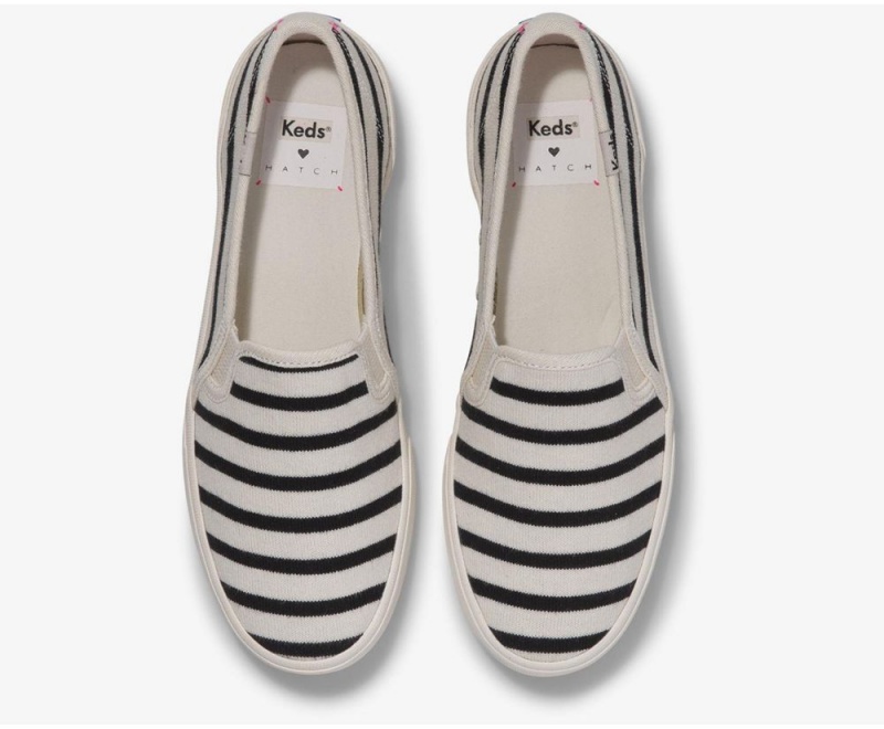 Keds x Hatch Double Decker Bateau Stripe Kadın Slip On Beyaz Siyah | BOY619705