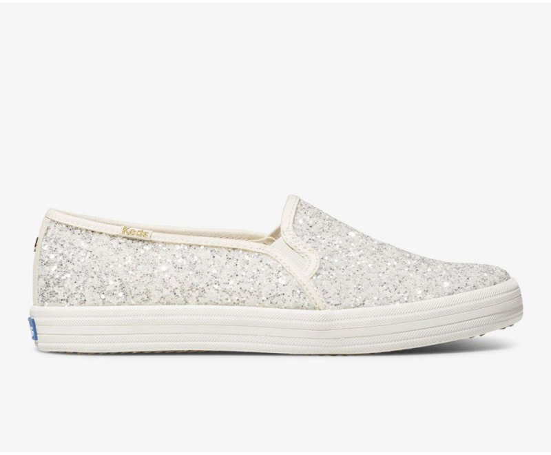 Keds x Kate Spade New York Double Decker Glitter Kadın Slip On Beyaz | SHZ896301