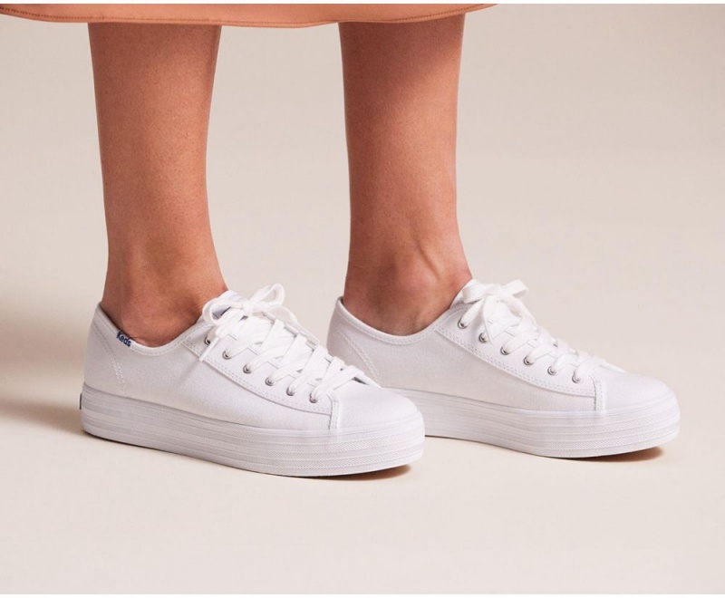 Keds x Organic Pamuklu Triple Kick Kadın Spor Ayakkabı Beyaz | UHN890147