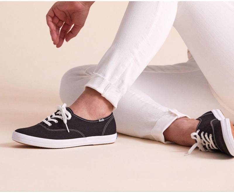 Keds x Organic Pamuklu Washable Champion Kadın Spor Ayakkabı Siyah Beyaz | AOE563784