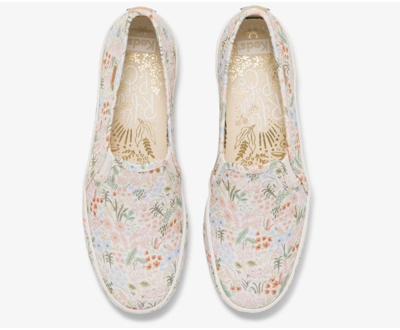 Keds x Rifle Paper Co. Double Decker Meadow Kadın Slip On Beyaz Renkli | CQV089217