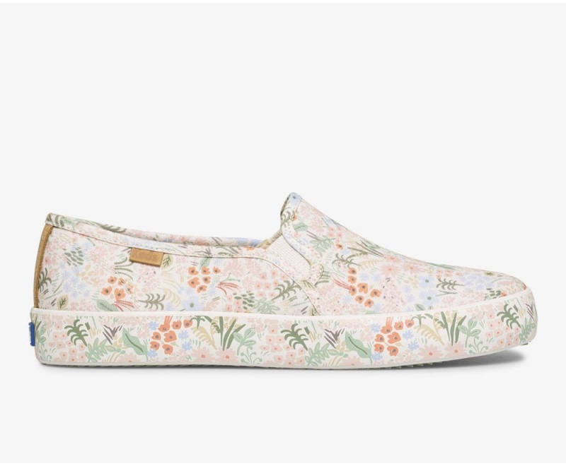 Keds x Rifle Paper Co. Double Decker Meadow Kadın Slip On Beyaz Renkli | CQV089217