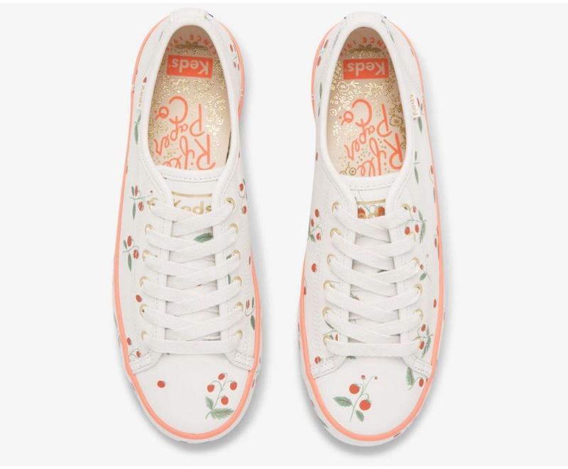 Keds x Rifle Paper Co. Kickstart Mini Strawberries Kadın Spor Ayakkabı Beyaz | XCL059462