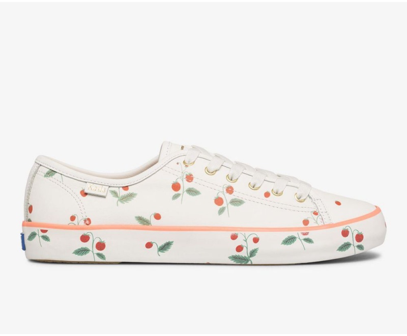 Keds x Rifle Paper Co. Kickstart Mini Strawberries Kadın Spor Ayakkabı Beyaz | XCL059462